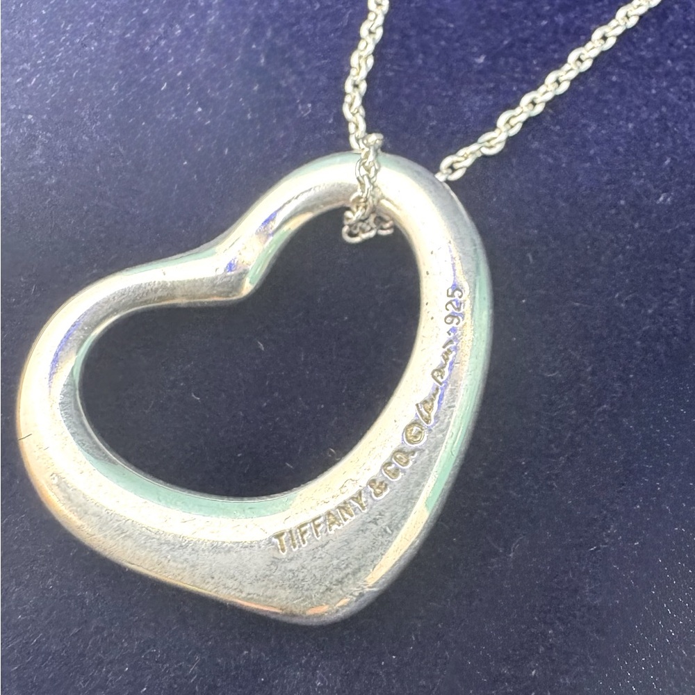 Tiffany & Co LARGE Elsa Peretti Open Heart 925 16in chain Pendant Rare Boxed Set - Picture 3 of 9